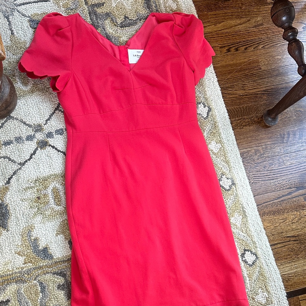 LK Bennett Red Scalloped Enid Midi Dress size 12 worn1x - Picture 6 of 7